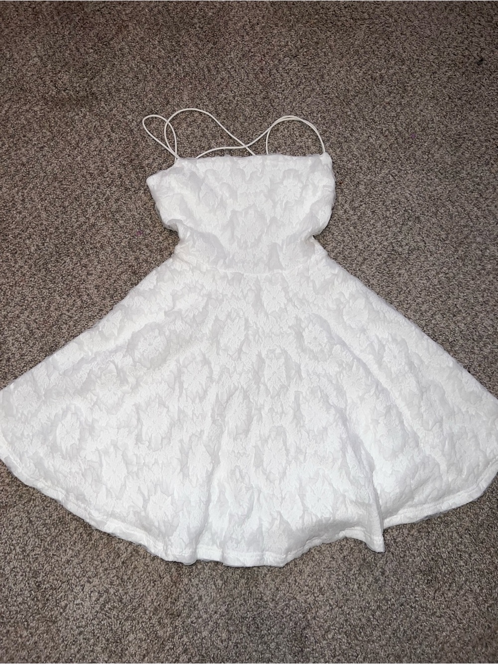 Windsor White Textured Floral Spaghetti-Strap Kids Dress
